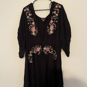Black and flower printed mid length dress